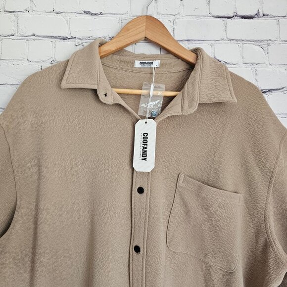 COOFANDY Men Beige Taupe Button Front Long Sleeve Stretch Shirt Pocket Size XL - Picture 10 of 14